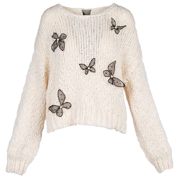 Pulover cu accesorii tip fluturi brodati si perle - imagine 1