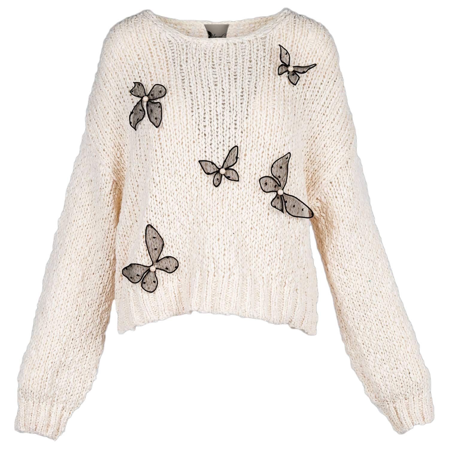 Pulover cu accesorii tip fluturi brodati si perle