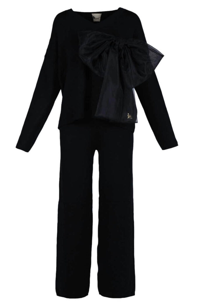Compleu casual Black din modal cu/fara funda detasabila - imagine 4