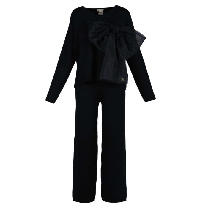 Compleu casual Black din modal cu/fara funda detasabila - imagine 1