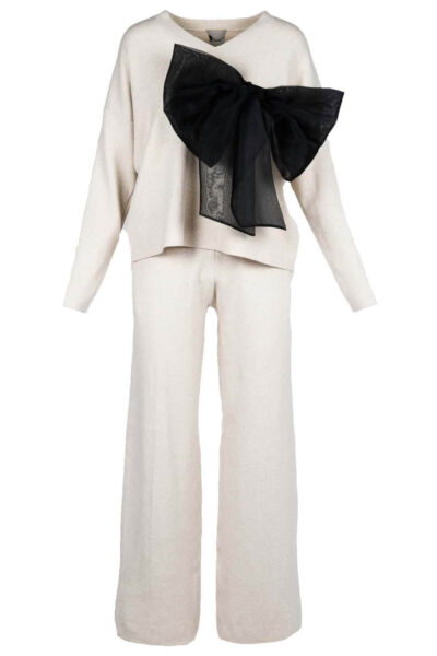 Compleu casual White din modal cu/fara funda detasabila - imagine 6