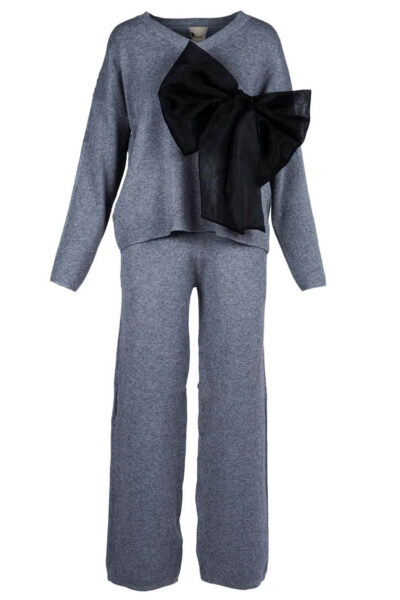 Compleu casual gri inchis din modal cu/fara funda detasabila - imagine 5