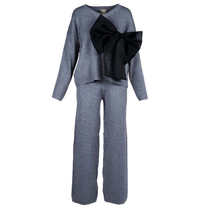 Compleu casual gri inchis din modal cu/fara funda detasabila - imagine 1