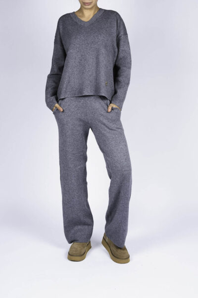 Compleu casual gri inchis din modal cu/fara funda detasabila - imagine 2