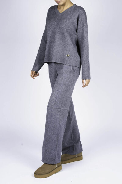 Compleu casual gri inchis din modal cu/fara funda detasabila - imagine 4