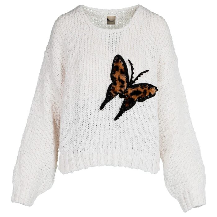 Pulover alb moale si calduros cu detaliu fluture - imagine 1