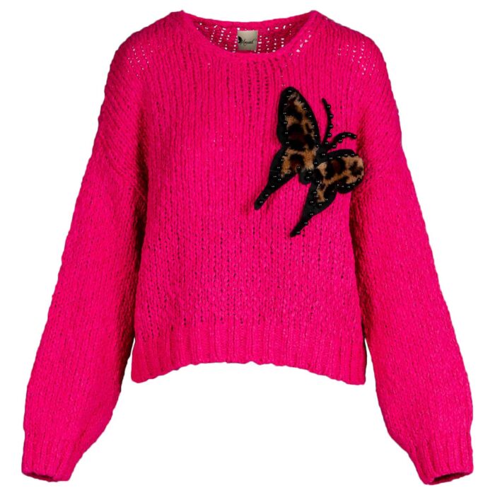Pulover fuchsia moale si calduros cu detaliu fluture - imagine 1