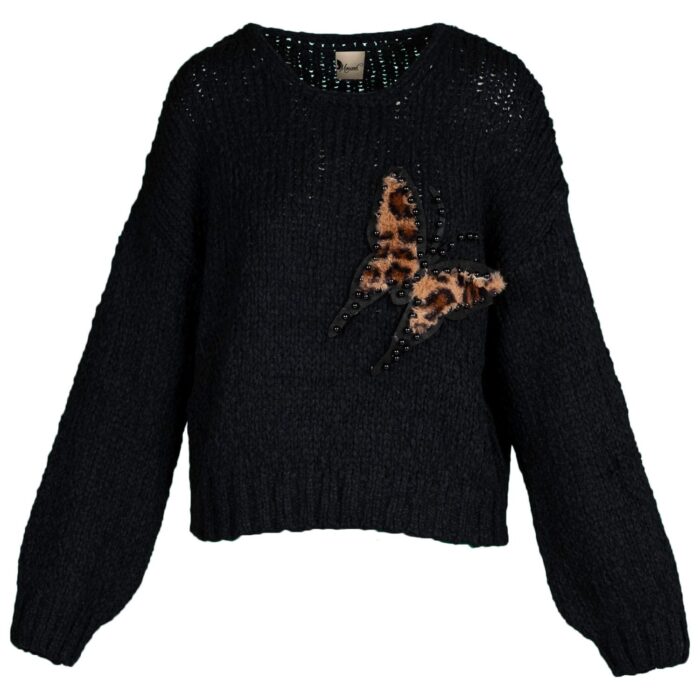 Pulover negru moale si calduros cu detaliu fluture - imagine 1