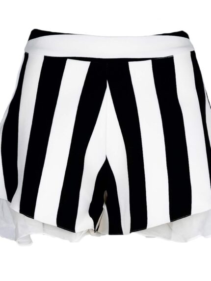 Pantaloni scurți Stripe din vâscoză cu volane din mătase