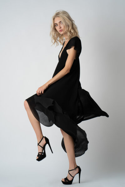 Rochie asimetrica lejera Black - imagine 3