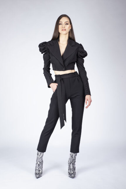 Sacou cropped cu umeri structurati - imagine 2