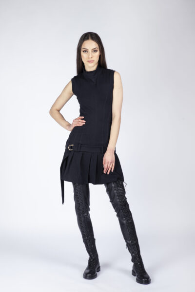 Rochie mini din bumbac cu pliseuri - imagine 4