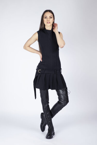 Rochie mini din bumbac cu pliseuri