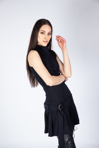 Rochie mini din bumbac cu pliseuri - imagine 3