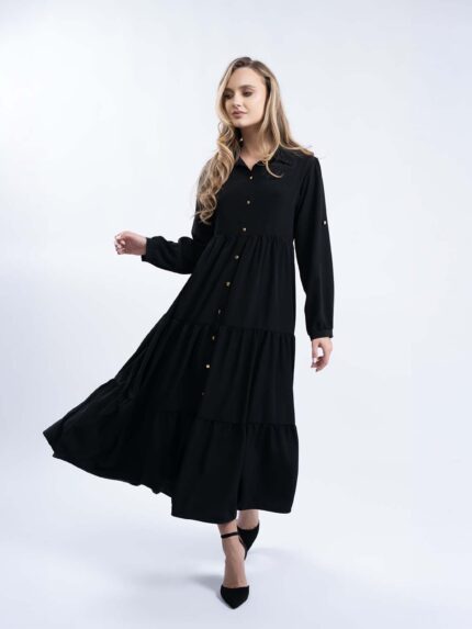 Rochie camasa midi cu mânecă lungă și nasturi