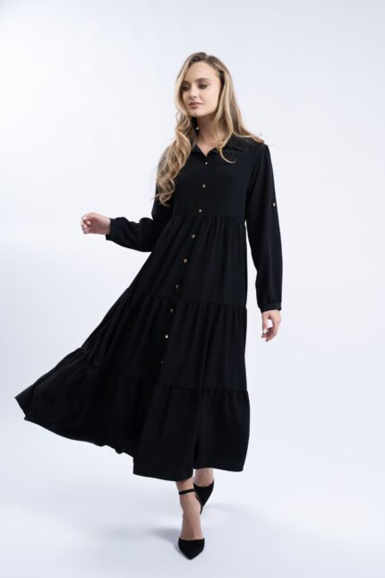 Rochie camasa midi cu mânecă lungă și nasturi