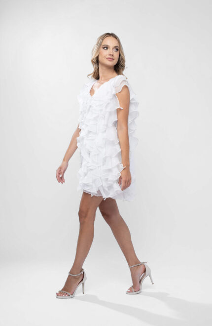 Rochie scurta cu volane si spate decupat White - imagine 4