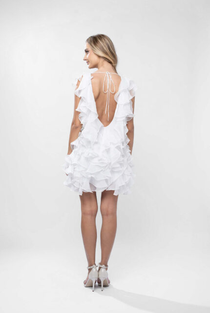 Rochie scurta cu volane si spate decupat White - imagine 5