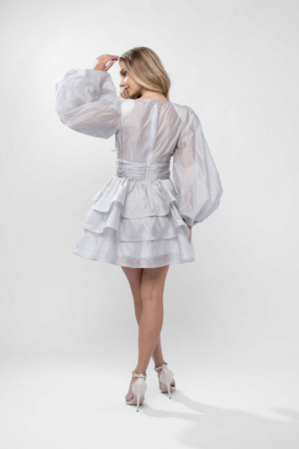 Rochie mini din matase cu volane si maneci bufante - imagine 6