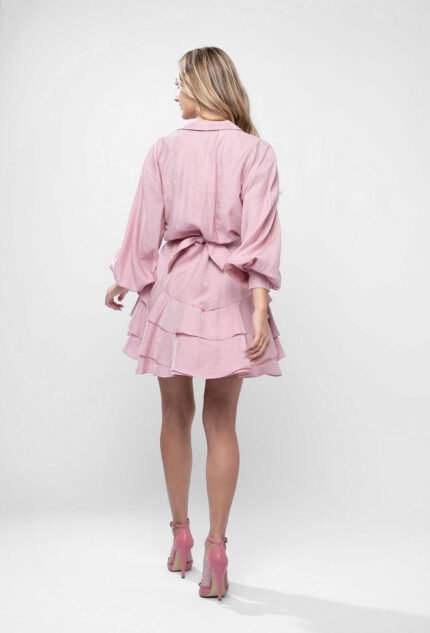 Rochie scurta cu volane din in - imagine 4