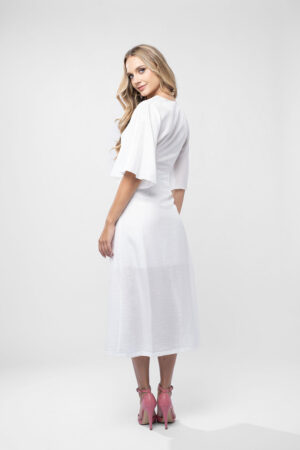 Rochie din in cu top petrecut si fusta midi cu buzunare - imagine 2