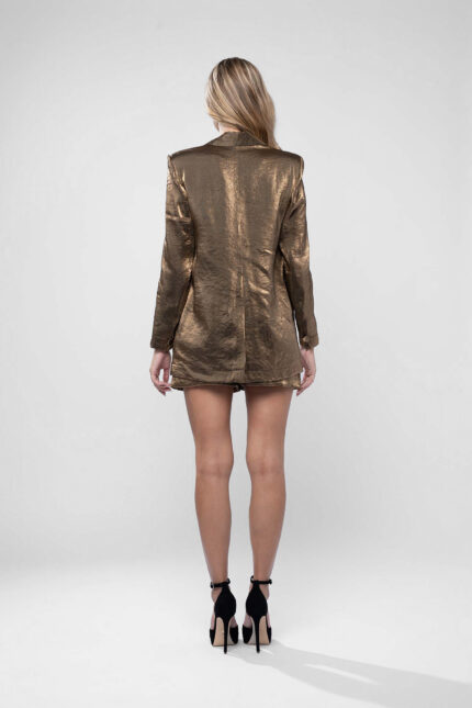 Costum sacou lejer din in peliculizat cu pantaloni scurti Dark Gold - imagine 4