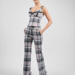 Pantalon evazat carouri pastel