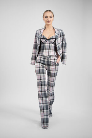 Pantalon evazat carouri pastel - imagine 2