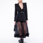 Fusta midi din dantela  cu volan din tull