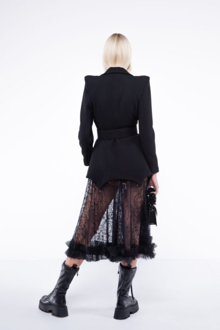 Fusta midi din dantela  cu volan din tull - imagine 3