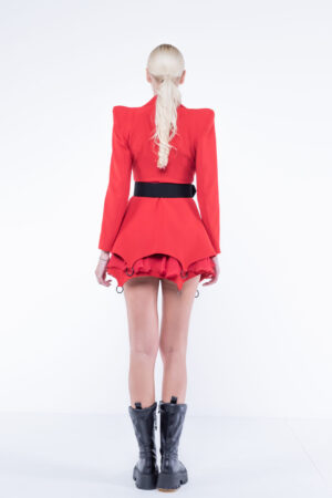 Sacou stil rochie Ringoux Red cu umeri sculpturali - imagine 5