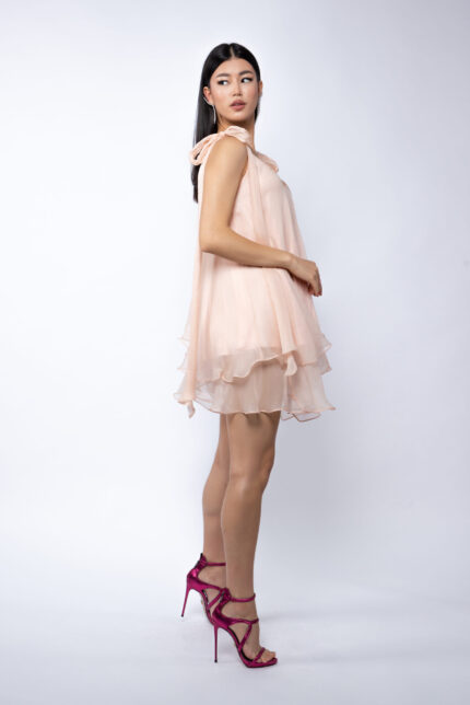 Rochie mini din matase cu esarfe - imagine 2