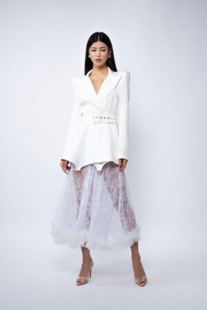 Sacou stil rochie Ringoux White cu umeri sculpturali - imagine 2