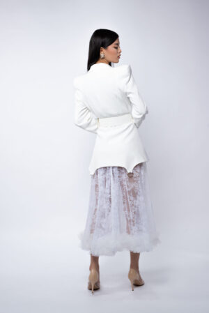 Sacou stil rochie Ringoux White cu umeri sculpturali - imagine 5