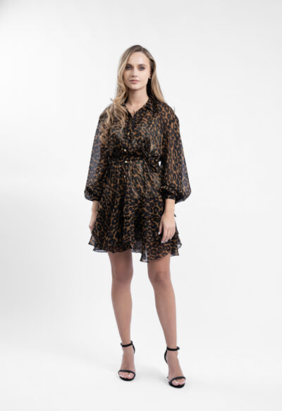 Rochie camasa cu volane animal print - imagine 3