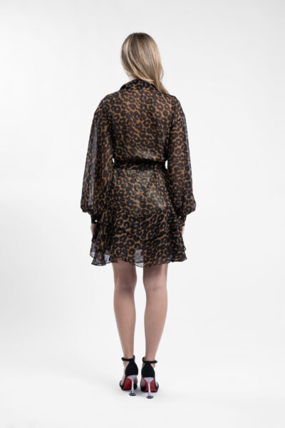 Rochie camasa cu volane animal print - imagine 5