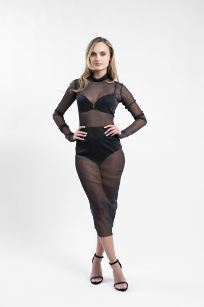 Rochie midi din tull metalizat - imagine 2