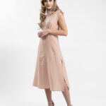 Rochie midi cu decupaje si guler inalt