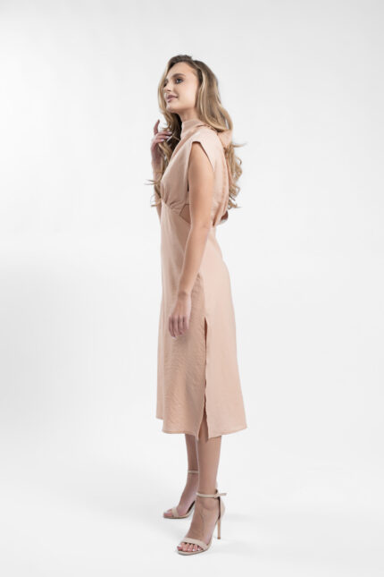 Rochie midi cu decupaje si guler inalt - imagine 3