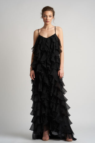 Rochie maxi Lucky  cu volane din amestec de matase - imagine 4