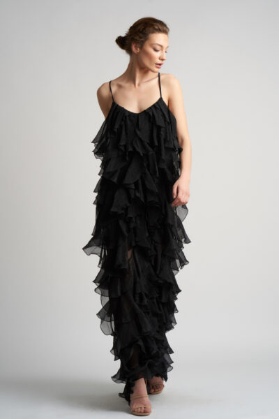 Rochie maxi Lucky  cu volane din amestec de matase