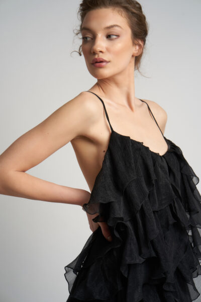 Rochie maxi Lucky  cu volane din amestec de matase - imagine 2