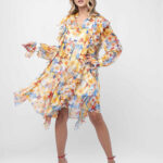 Rochie camasa cu volane asimetrice din voal de matase