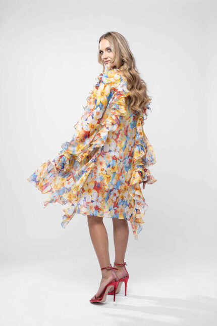 Rochie camasa cu volane asimetrice din voal de matase - imagine 4