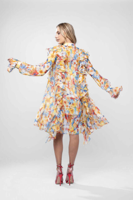 Rochie camasa cu volane asimetrice din voal de matase - imagine 3