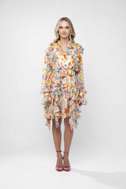 Rochie camasa cu volane asimetrice din voal de matase - imagine 2