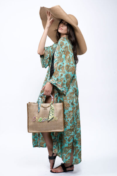 Geanta din rafie cu broderie si accesorii manuale - imagine 4