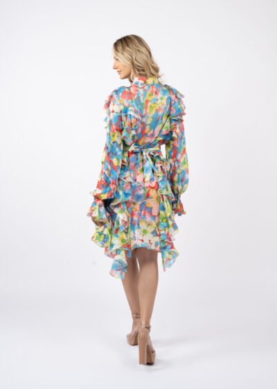 Rochie camasa cu volane asimetrice din voal de matase - imagine 4