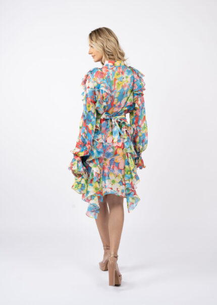 Rochie camasa cu volane asimetrice din voal de matase - imagine 4