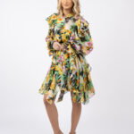 Rochie camasa cu volane asimetrice din voal de matase